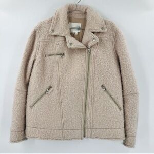 Anthropologie Oversized Wool Blend Sherpa Fleece Moto Jacket Blush Pink Size XS